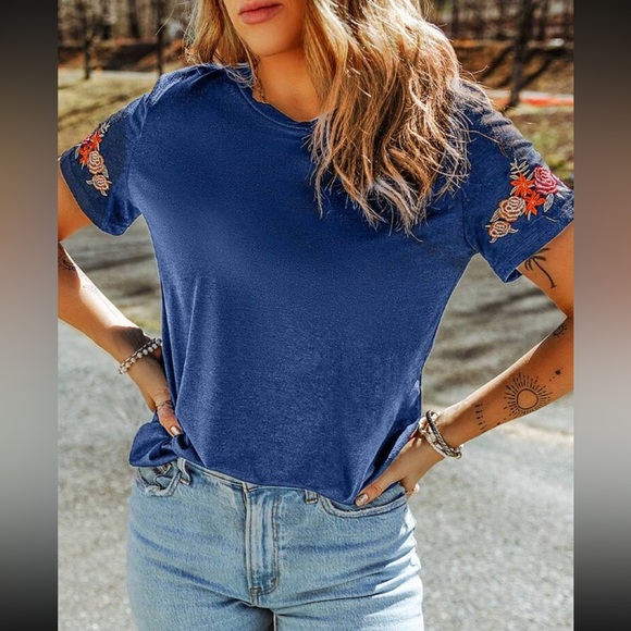 Boho floral embroidered short sleeve blouse - Picture 3 of 15